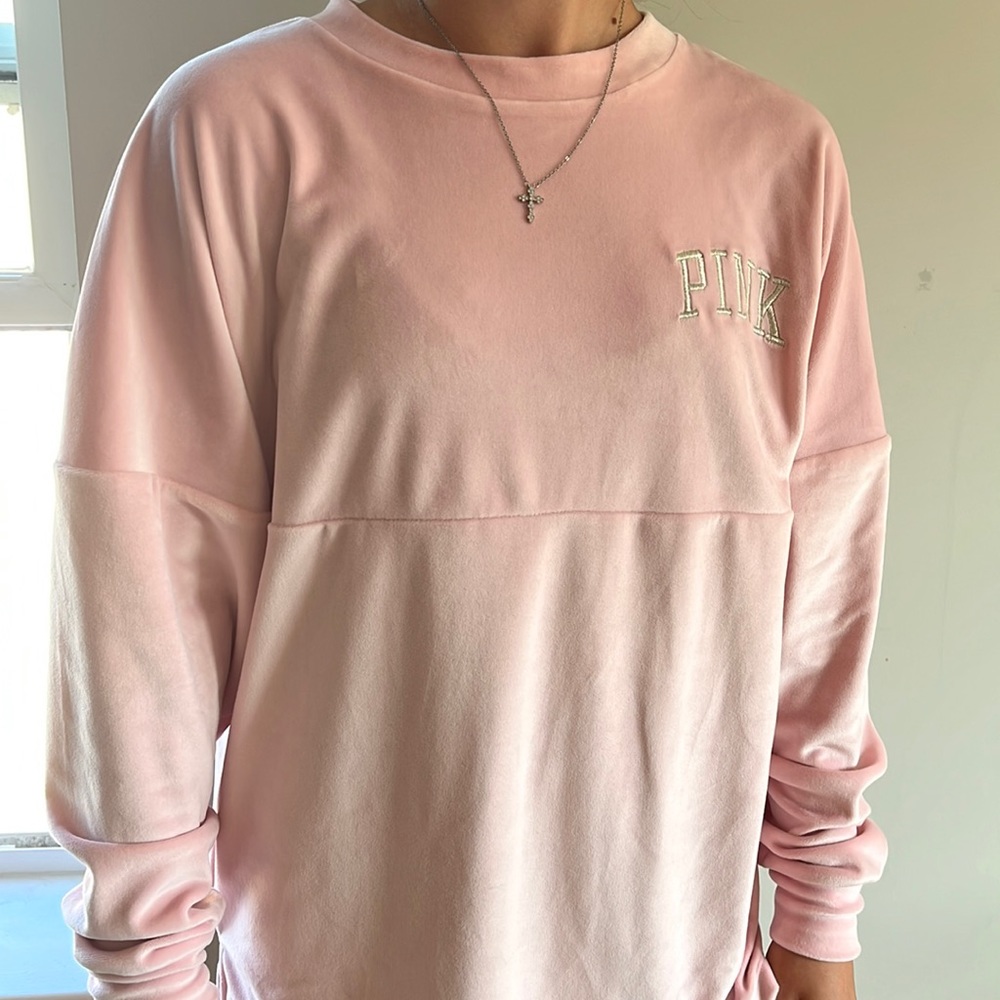 Pink Fuzzy long sleeve shirt.